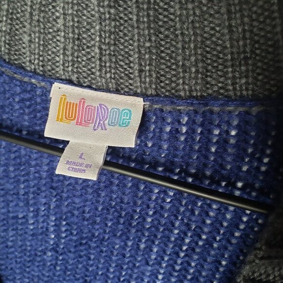 Lularoe Lucille Cardigan‎ Sweater Blue Grey L Oversized Button Front - Picture 2 of 6